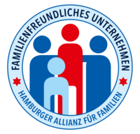 Ein rundes Logo der Hamburger Allianz für Familien mit dem Titel: Familienfreundliches Unternehmen